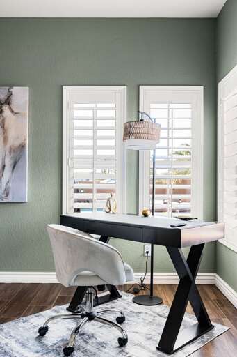 Dedicated workspace with peaceful outdoor views.