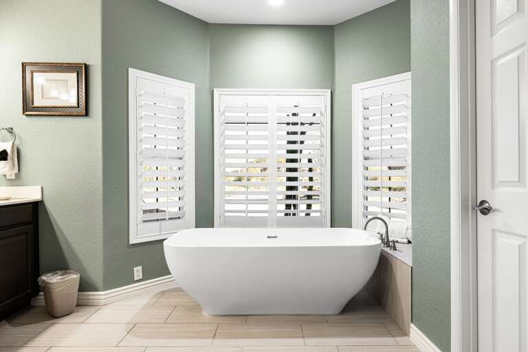 Elegant freestanding tub for total relaxation.