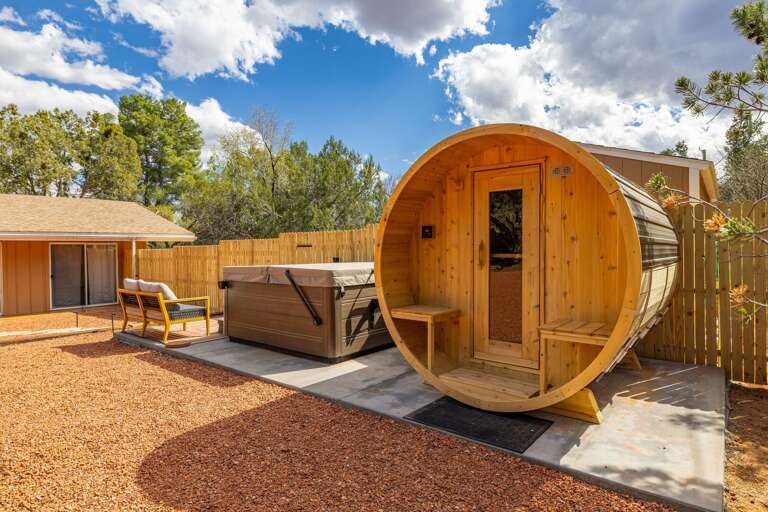 Relax and recharge in the outdoor spa area with sauna and hot tub.