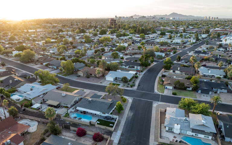 Beautiful aerial view showcasing the neighborhood and surrounding mountain scenery.