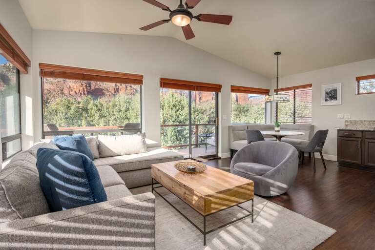 Wake up to breathtaking red rock views in this light-filled casita, complete with a private balcony and inviting open-concept living.