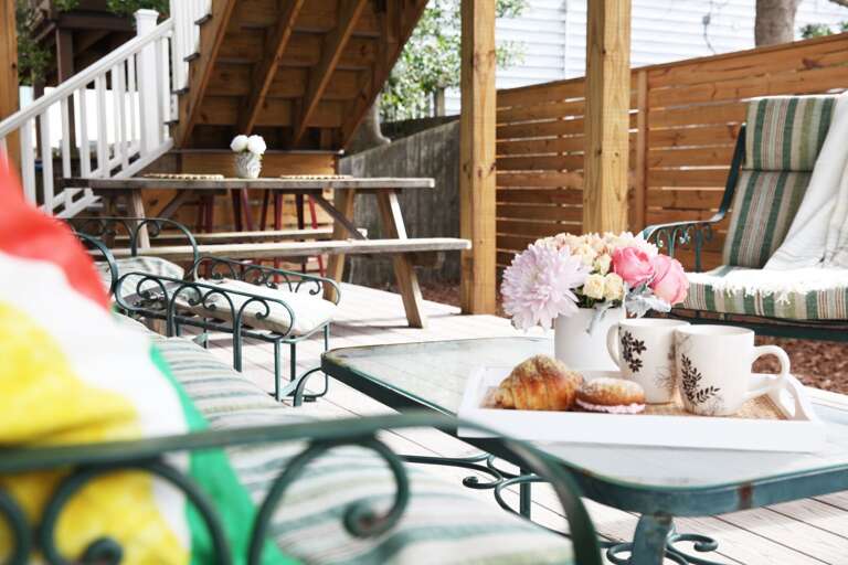 Back Deck, fenced in and covered. Back Deck, fenced in and covered.