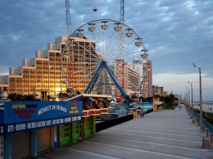 Daytona Beach Boardwalk-rides, arcades, shops, restaurants &amp; outdoor concerts.