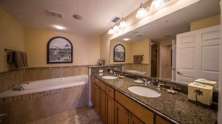 Master bath suite - jacuzzi tub, separate shower,  tile and granite throughout!