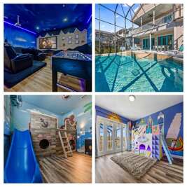 Epic Reunion Playhouse  Theater, Slides, Arcade, Private Pool & Spa