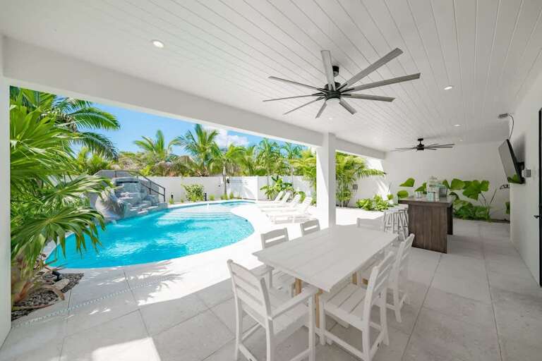 Pristine Patio, Pool, And Palms At Vacation Rental