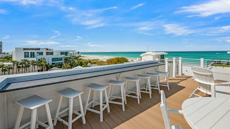 Daytime - Rooftop Deck - Hightop Bar Seating - Gulf Views Daytime - Rooftop Deck - Hightop Bar Seating - Gulf Views