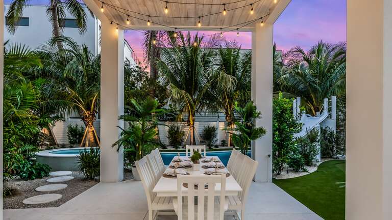 Twilight - Covered Pool Area - Dining Space - Seating for 8 Twilight - Covered Pool Area - Dining Space - Seating for 8