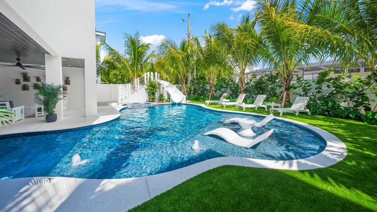 Daytime - Resort Style Pool - Tropical Landscaping - Sun Shelfs