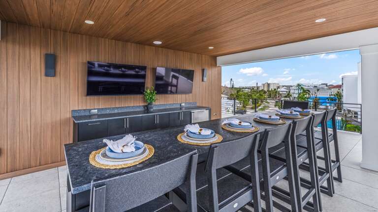 Covered Rooftop Deck Bar and Dining Area