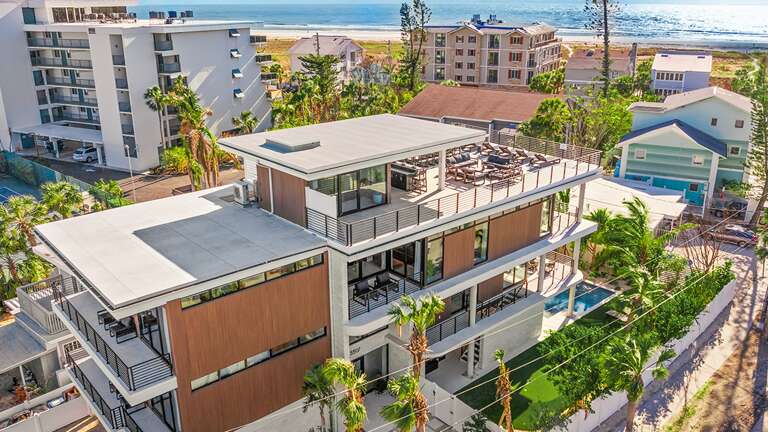 Daytime - Aerial Drone - Rooftop Deck w/ Gulf Views