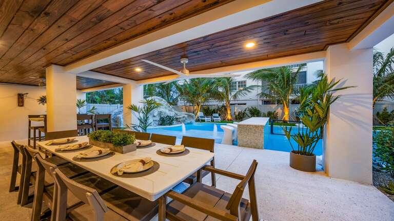 Twilight - Covered Pool Area - Outdoor Dining Table - (3) Large HDTV's