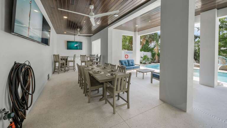 Daytime - Covered Pool Area - Lounge Area - Outdoor Dining - (3) HDTVs