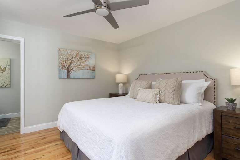 Ceiling fans make for breezy slumbers and well-circulated air.