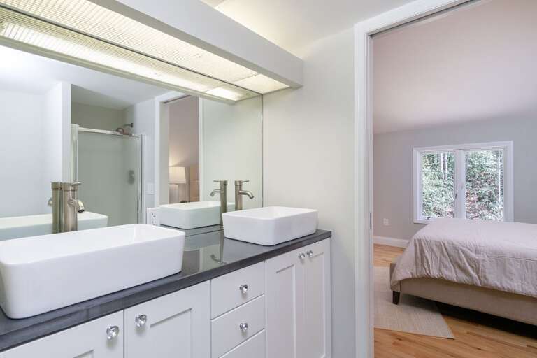 Shampoo, conditioner and body soap are conveniently available for your use.