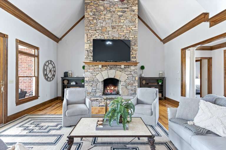 Your group will love gathering in the Great Room, complete with a stone gas fireplace and 75” Roku HDTV.