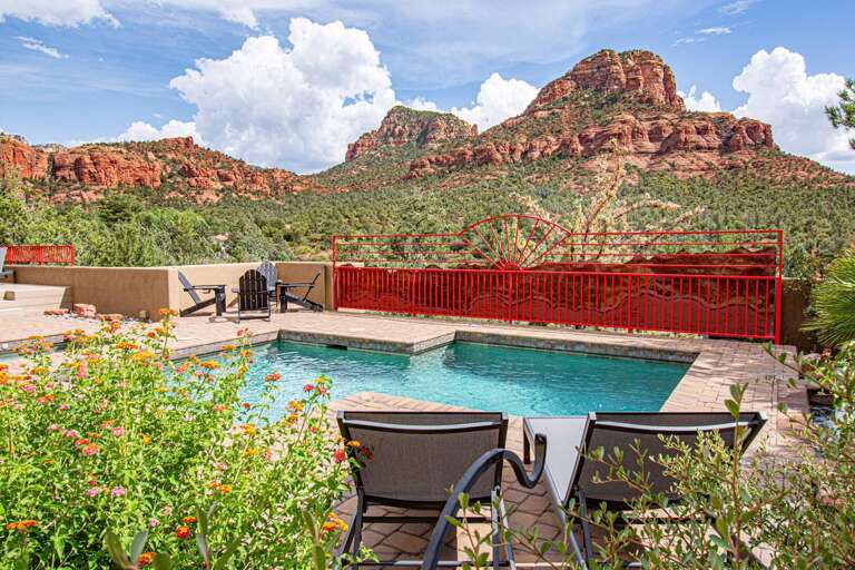 Poolside Patio Paradise, Vacation Rental Vista With Vivid Mountain Backdrop Poolside Patio Paradise, Vacation Rental Vista With Vivid Mountain Backdrop