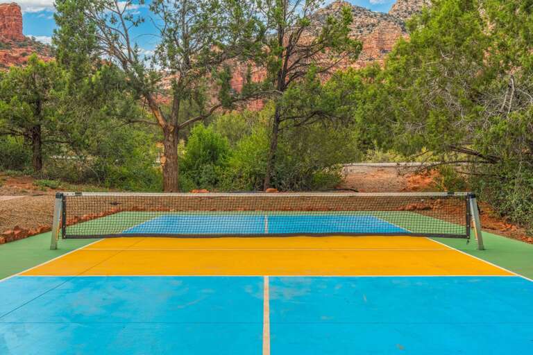 Vivid Volleyball Court Nestled Amidst Vibrant Vegetation