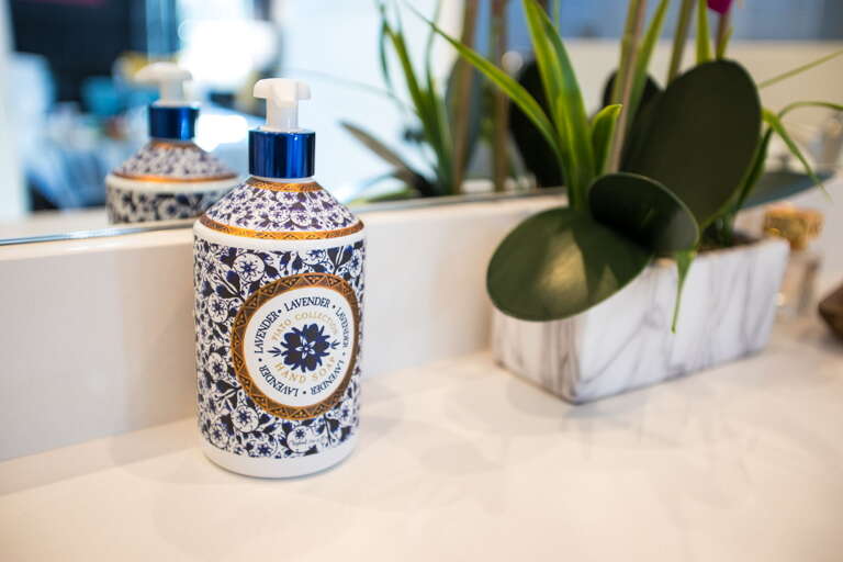 - Thoughtful touches like lavender soap and fresh greenery add a spa like feel - Stylish details and calming scents elevate your everyday routine - Little stylish by the sink makes every handwash feel refreshingly special