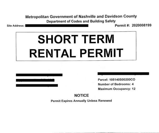 Permits are required to operate in Nashville. If your host doesn't have a permit displayed on their listing, you risk having your reservation cancelled.
