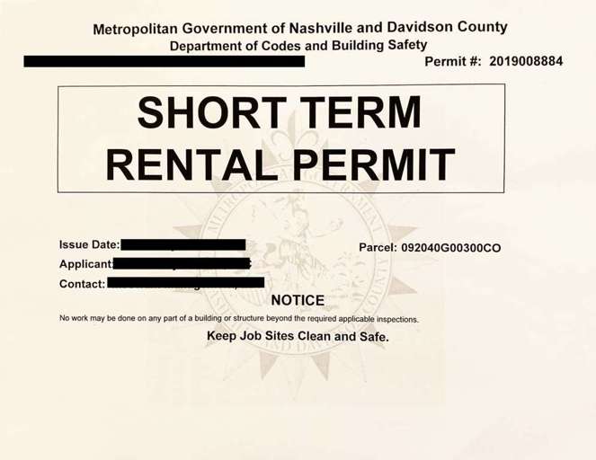 Short-term rental permits are required in Nashville. If your host doesn't have a permit on display, you risk having your stay cancelled by the Nashville codes office.