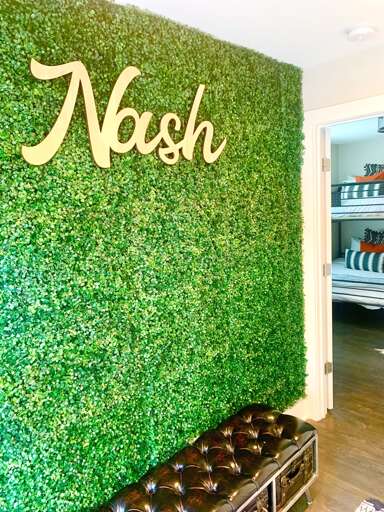 - Vibrant faux boxwood wall makes the perfect welcome statement or selfie backdrop - Paired with a tufted leather bench, ideal for kicking off shoes or snapping a photo - Adds fun personality and a bold design touch near the guest entry or hallway