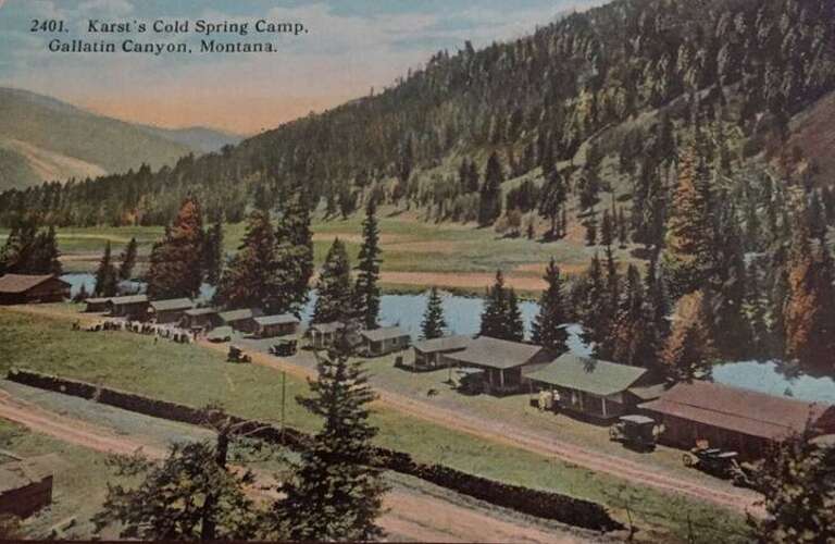 Old Karst Camp along highway 191 in Gallatin Canyon. The North and South Cabins are pictured here, can you spot them?