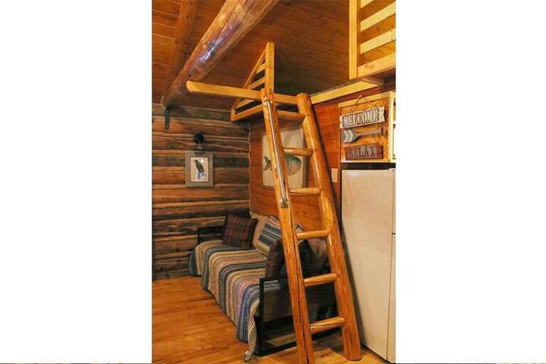 Up the ladder to the loft bedroom.