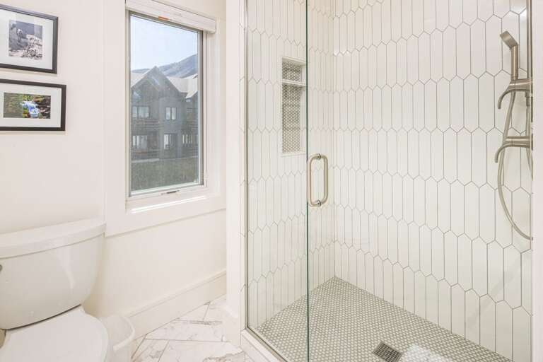 Walk-in shower in the primary bathroom