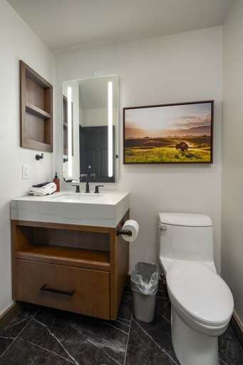 Single vanity in shared bathroom | Main Level