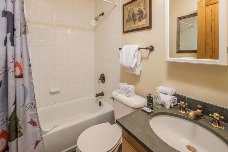 The main level offers a full-sized bathroom