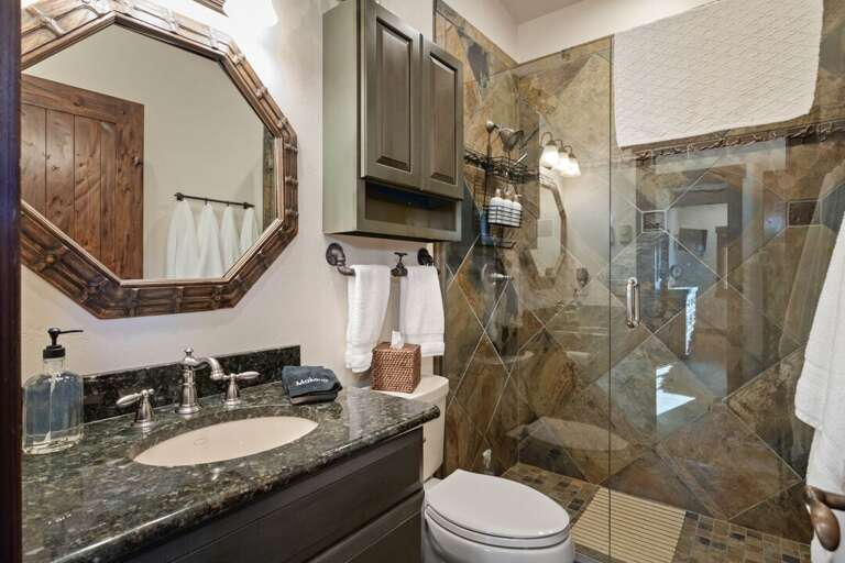 Walk-in shower in the second bathroom