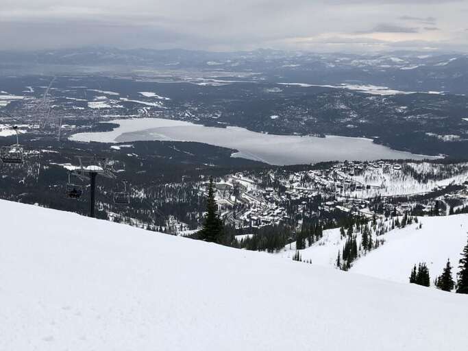 Views of Whitefish as you ski down Big Mountain