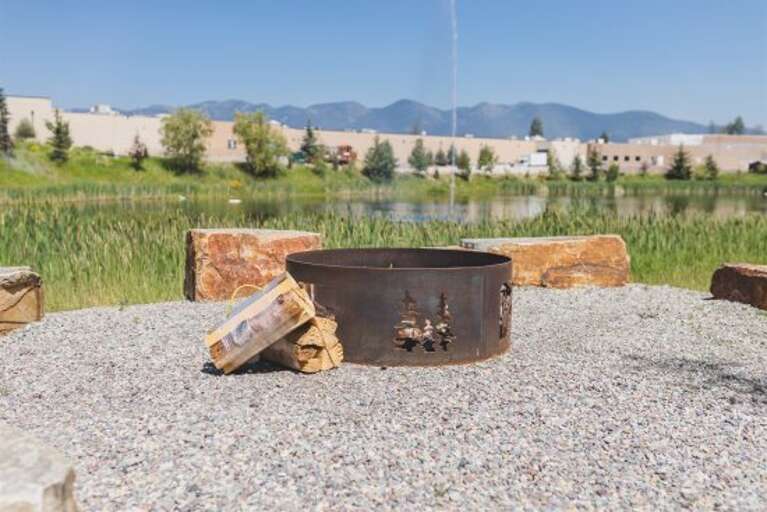 Reconnect with your group over a bonfire with spectacular mountain views | Exterior