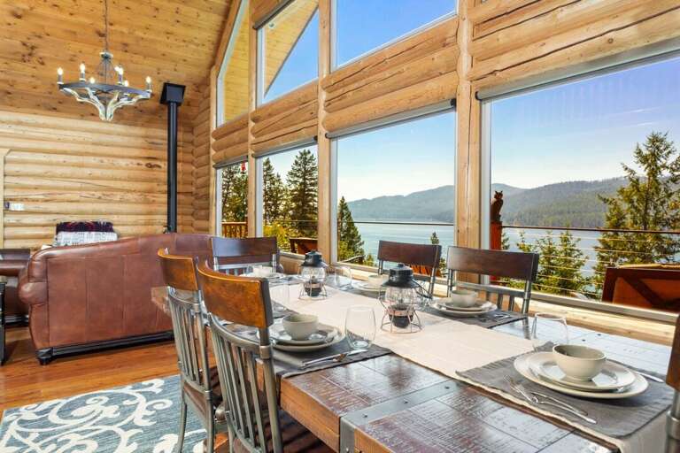 A dining table overlooking the lake