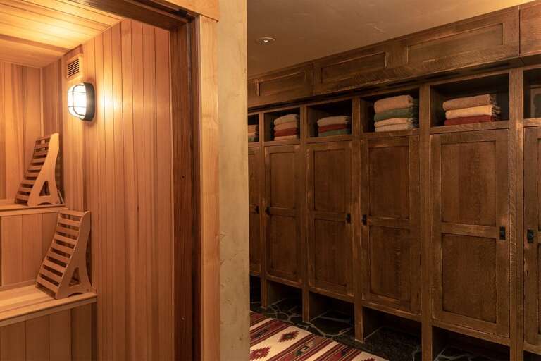 Unwind in the private sauna with adjoining locker room and showers | Lower Level