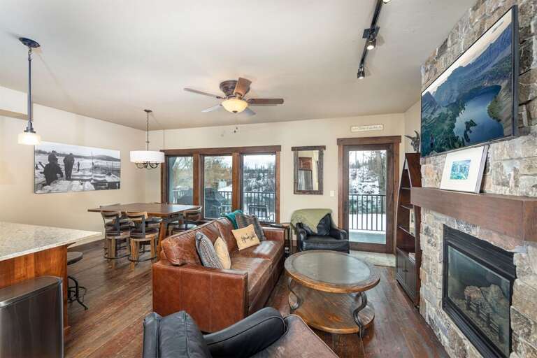 Relax by the fireplace and enjoy a family movie night