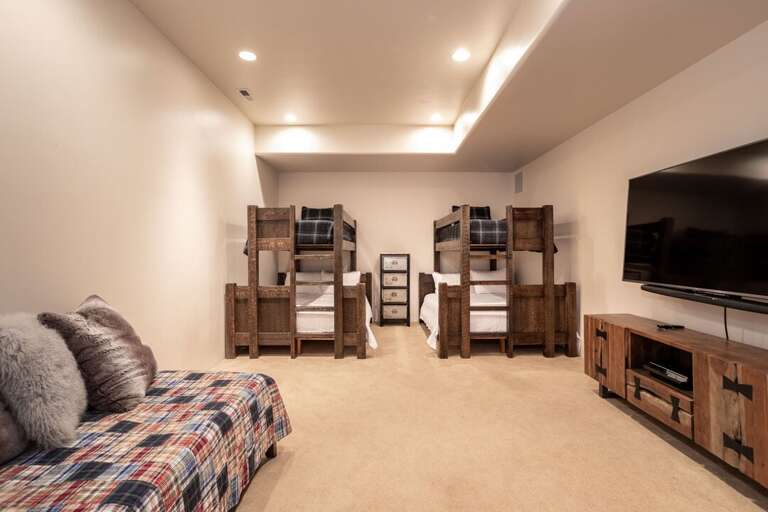 Kids love the bunk beds | 2 Bunk Beds, Extended Full-Sized Beds over Queens | Lower Level