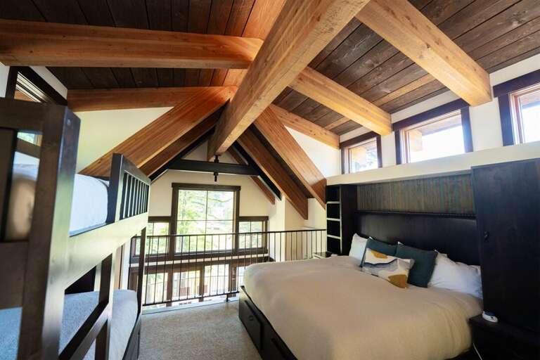The second floor bedroom offers an additional king bed and twin over twin bunk beds | Upper Level