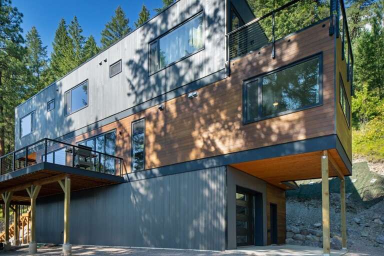 The Timber Haus is a modern home built in 2022 in the style of a container home | Exterior