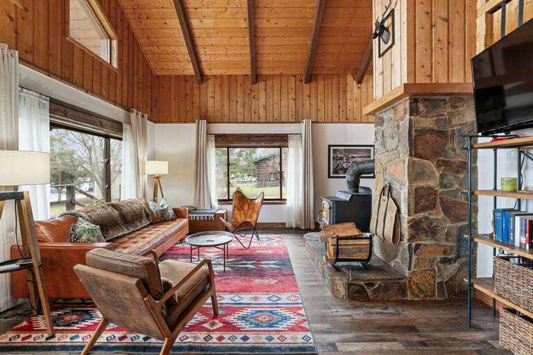 Side view of the living room and fireplace | Main Level