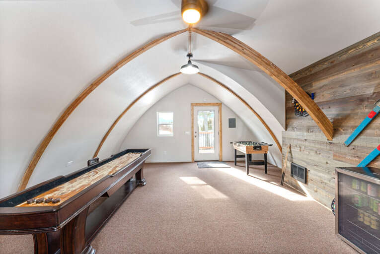 Game Room with TV, Sectional, Shuffle Board & Foosball | Upper Level