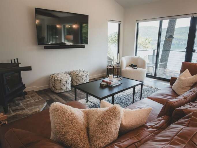 Enjoy a movie night in the homes comfortable living room | Main Level