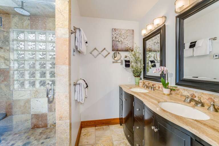 Master Bathroom with Dual Vanity and Shower Upper Level