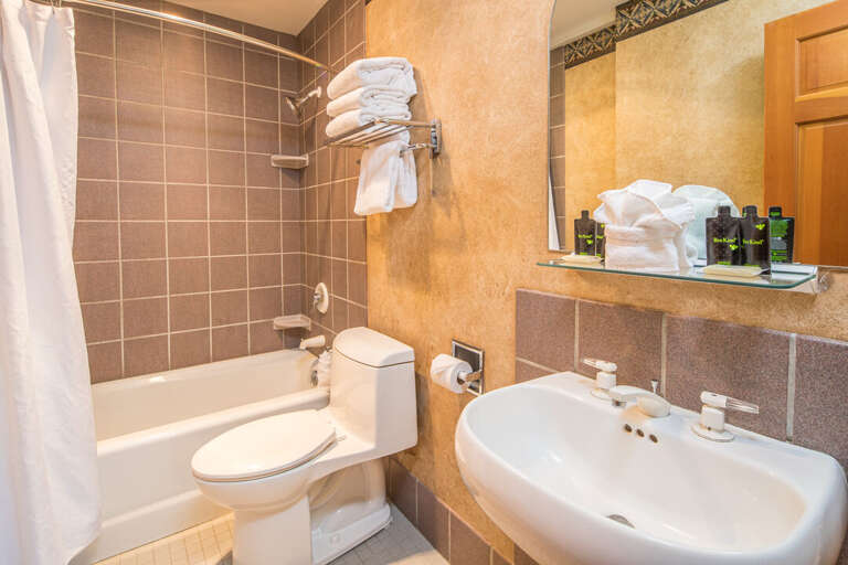 Primary bathroom with tub/shower combo | Main Level