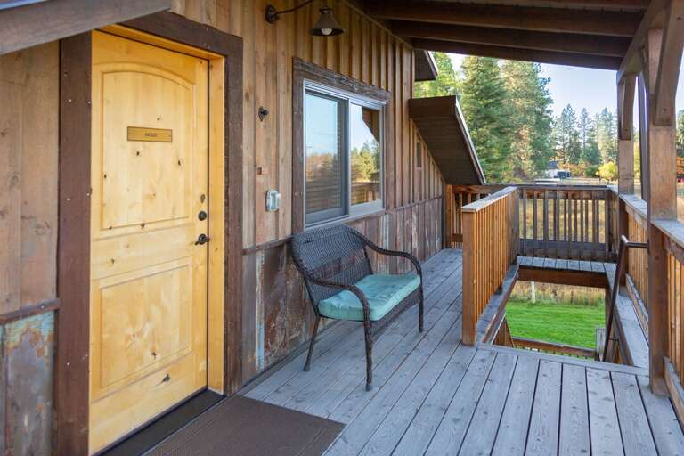 Your entrance to the cabin with a spot to sit on the deck.