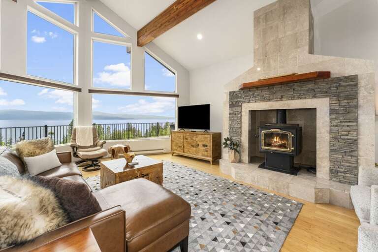 Enjoy a movie after a night on the lake. | Main Level