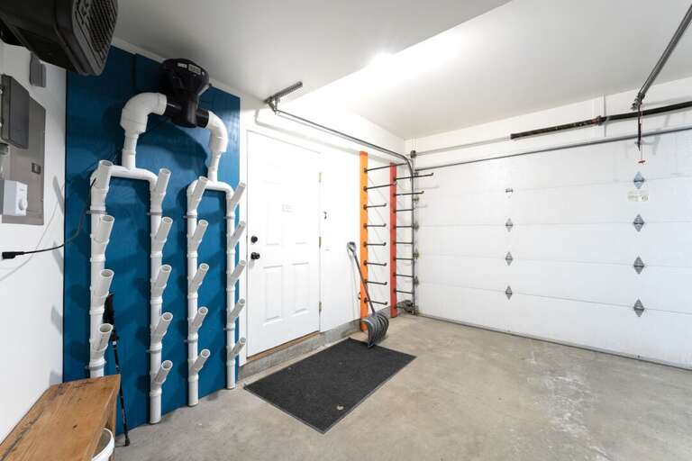 Garage with boot warmers.