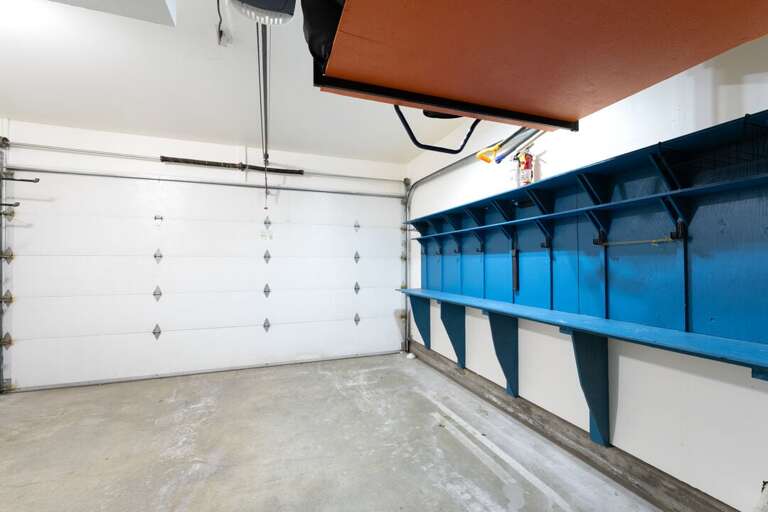 Garage with ski storage.