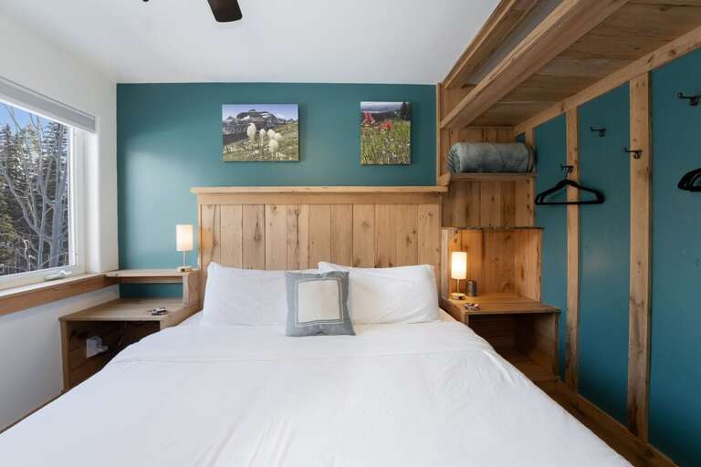 King-size bed and custom closet space.